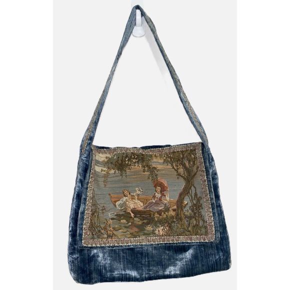 Carpet Bags of America Handbags - Vtg Carpetbags of America Blue Velvety Tapestry Medieval Romance Shoulder Bag